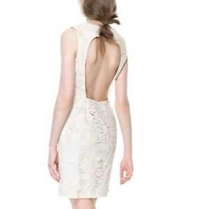 Zara| Cream Lace Open Back Mini Dress Sz M